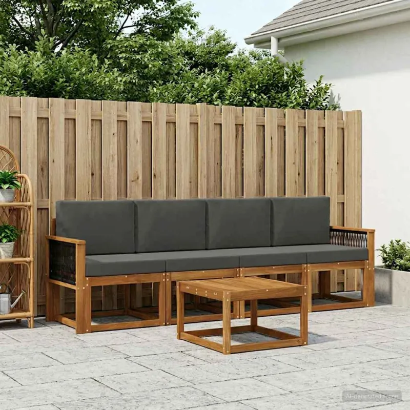 Lauko sofos komplektas su pagalve 4 pcs Natūralus ir antracitas