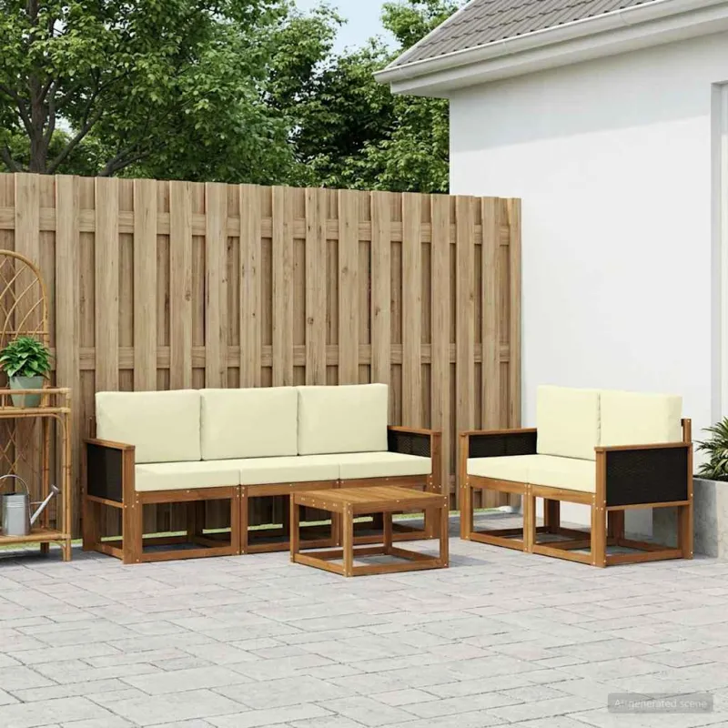 Lauko sofos komplektas su pagalve 6 pcs Natūralus ir grietinėlė