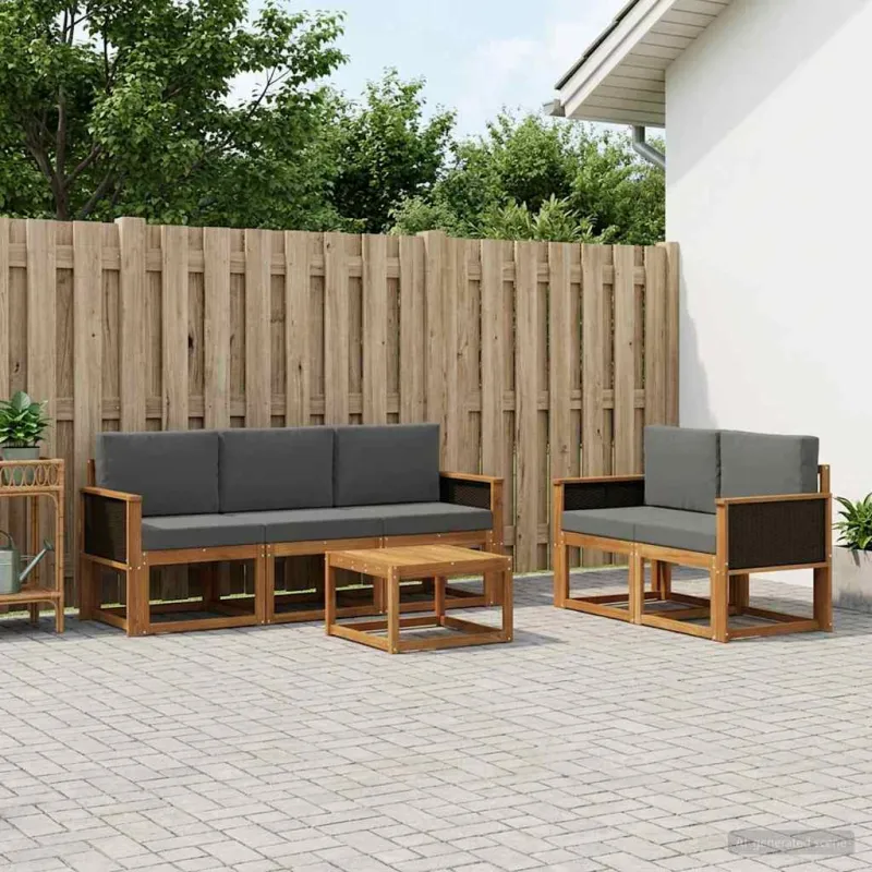 Lauko sofos komplektas su pagalve 6 pcs Natūralus ir antracitas