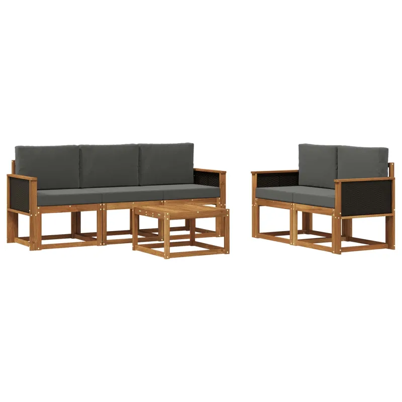 Lauko sofos komplektas su pagalve 6 pcs Natūralus ir antracitas
