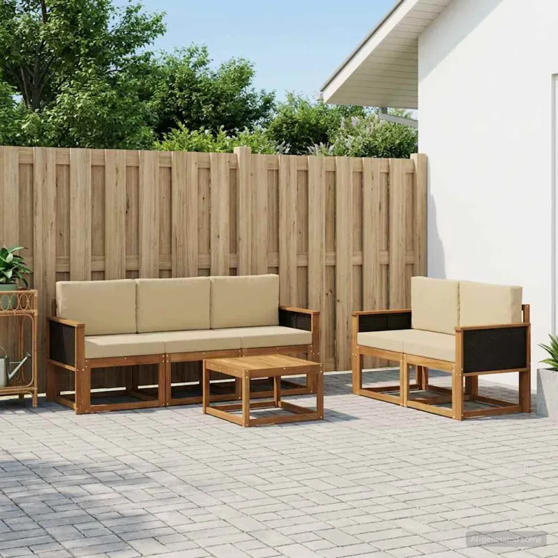 Lauko sofos komplektas su pagalve 6 pcs Natūrali