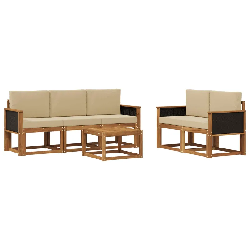 Lauko sofos komplektas su pagalve 6 pcs Natūrali