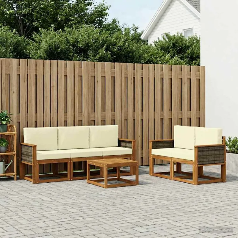 Lauko sofos komplektas su pagalve 6 pcs Natūralus ir grietinėlė