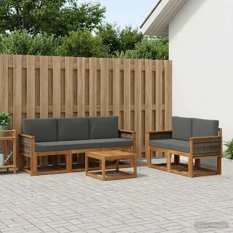Lauko sofos komplektas su pagalve 6 pcs Natūralus ir antracitas