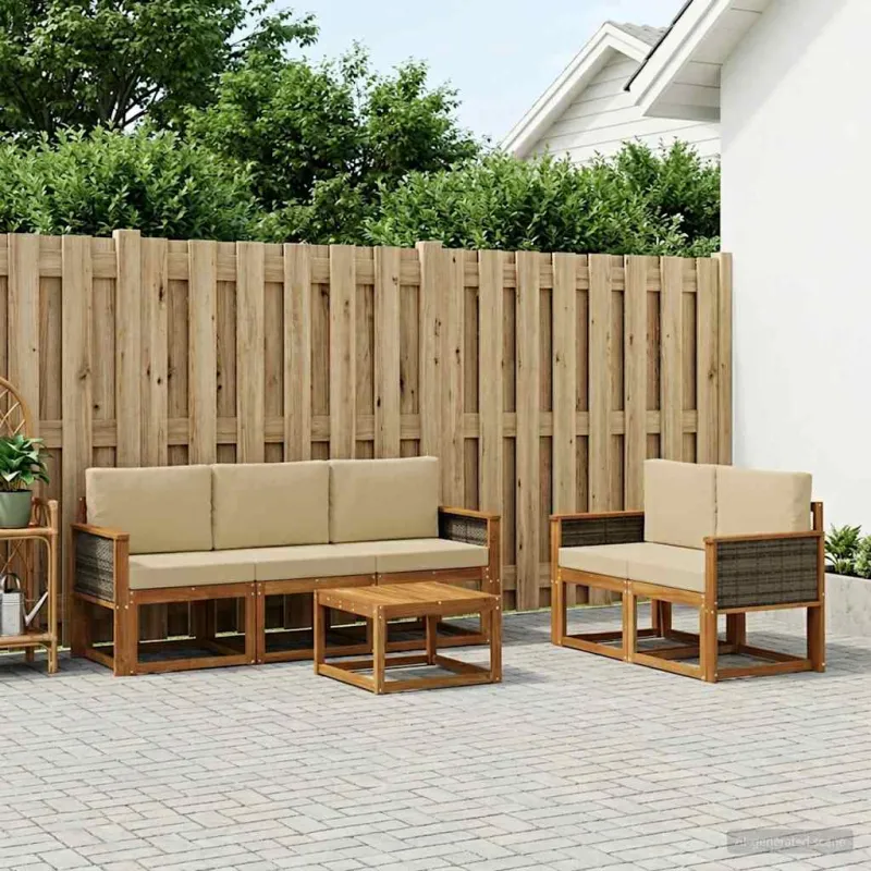 Lauko sofos komplektas su pagalve 6 pcs Natūrali