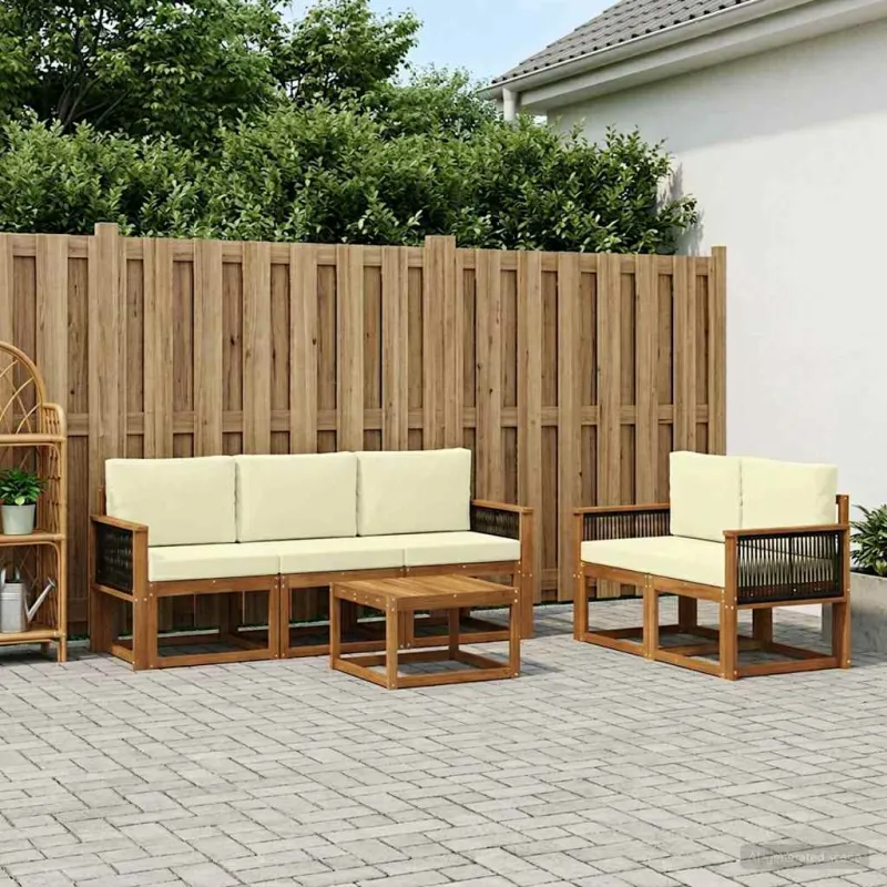 Lauko sofos komplektas su pagalve 6 pcs Natūralus ir grietinėlė