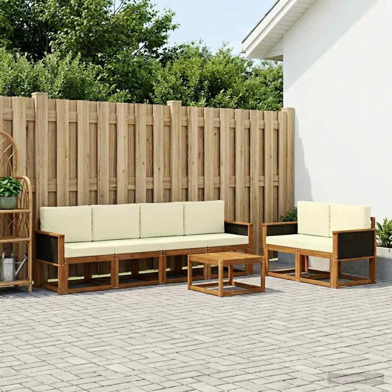 Lauko sofos komplektas su pagalve 6 pcs Natūralus ir grietinėlė