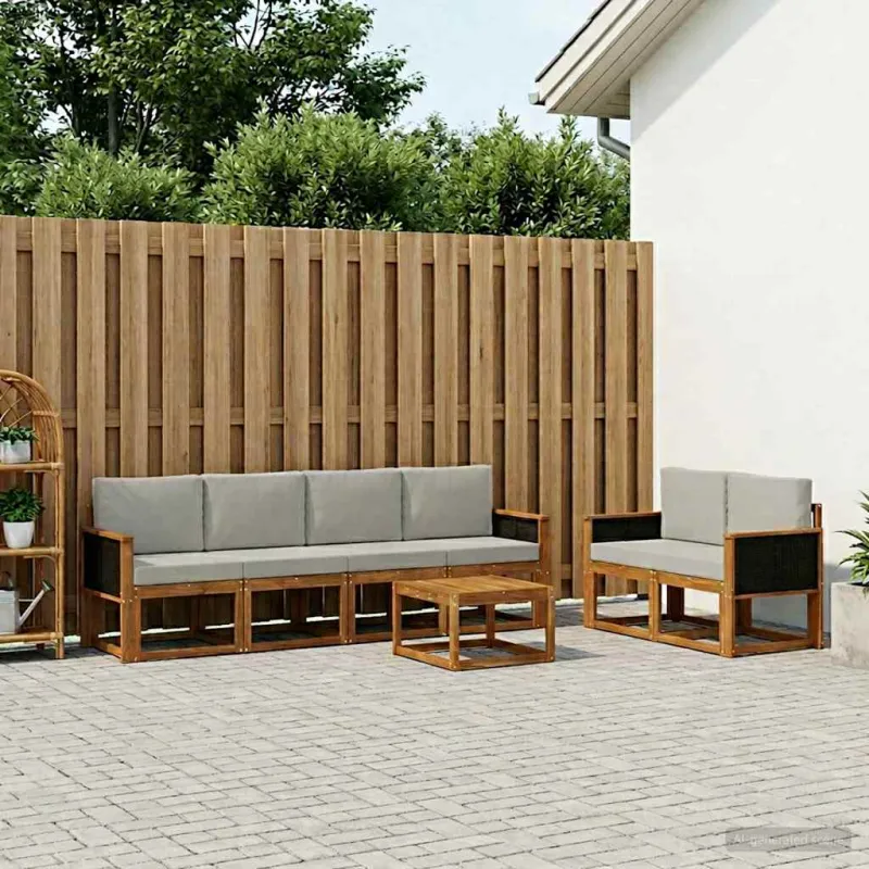 Lauko sofos komplektas 6 pcs Natūrali ir šviesiai pilka
