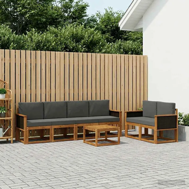 Lauko sofos komplektas su pagalve 6 pcs Natūralus ir antracitas