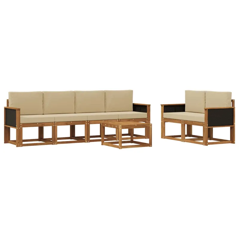 Lauko sofos komplektas su pagalve 6 pcs Natūrali