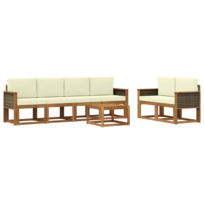 Lauko sofos komplektas su pagalve 6 pcs Natūralus ir grietinėlė