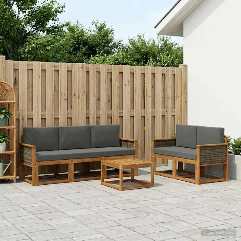 Lauko sofos komplektas su pagalve 6 pcs Natūralus ir antracitas
