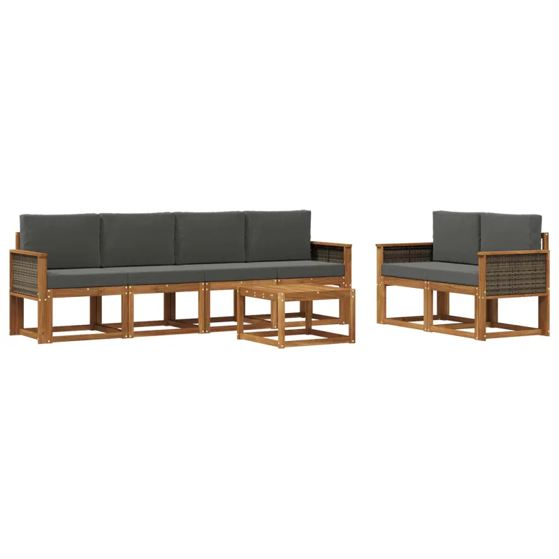 Lauko sofos komplektas su pagalve 6 pcs Natūralus ir antracitas