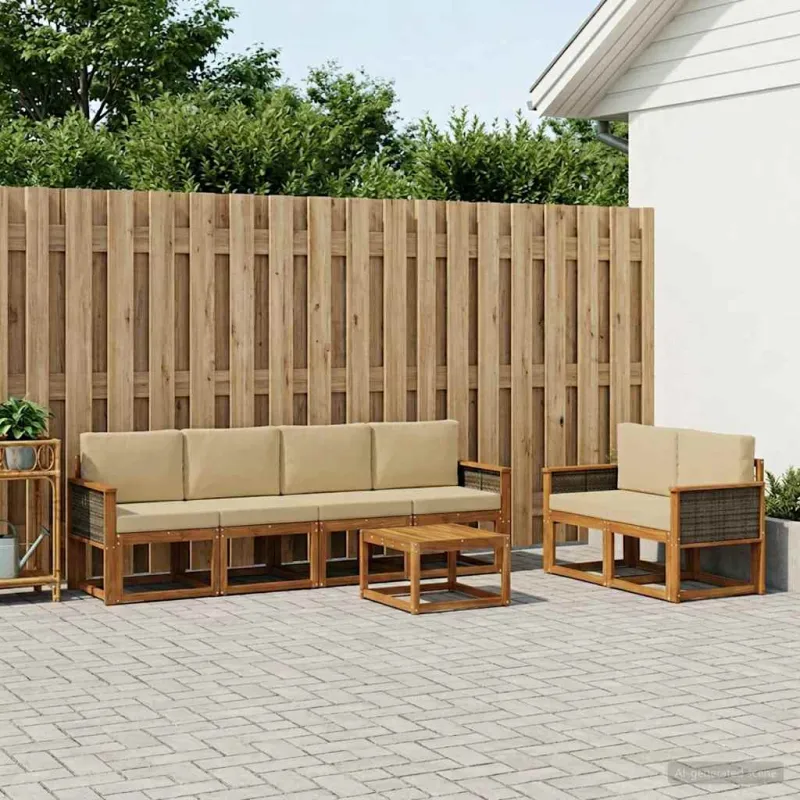 Lauko sofos komplektas su pagalve 6 pcs Natūrali