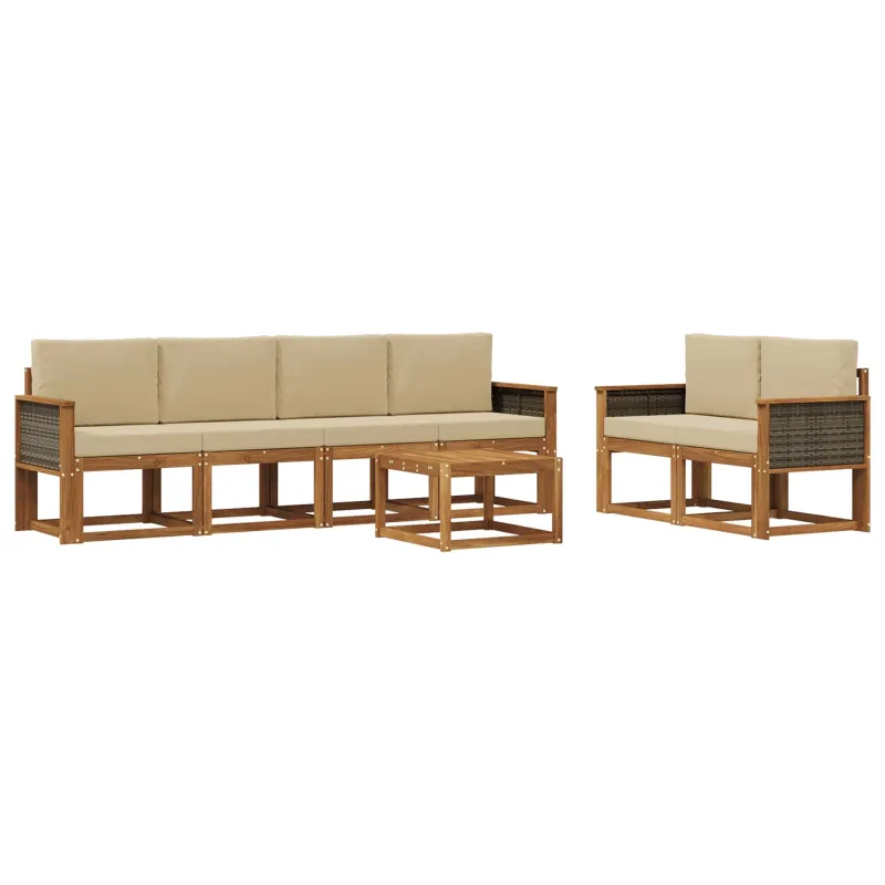 Lauko sofos komplektas su pagalve 6 pcs Natūrali