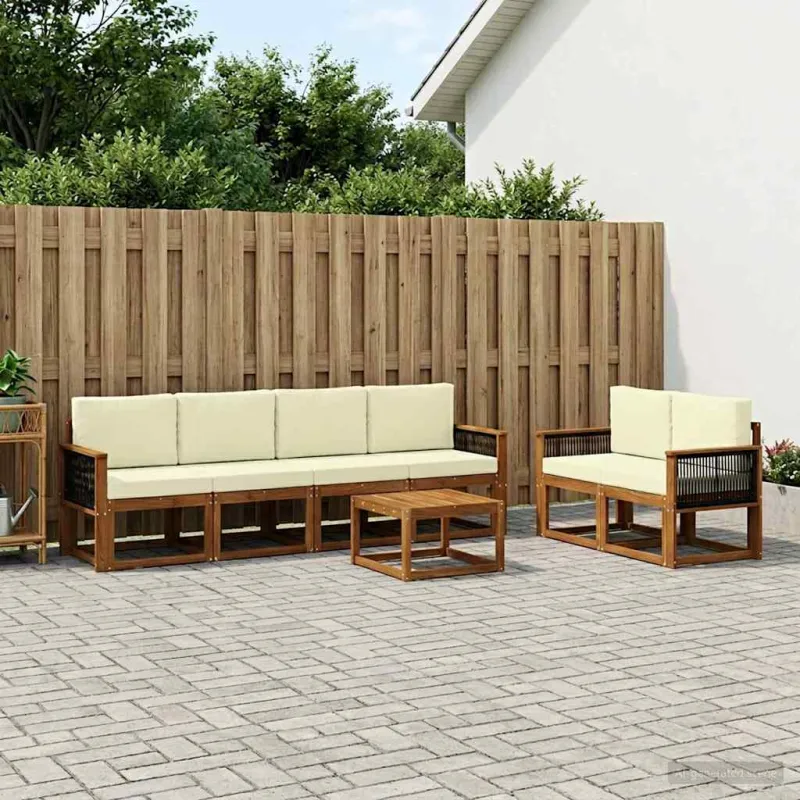 Lauko sofos komplektas su pagalve 6 pcs Natūralus ir grietinėlė