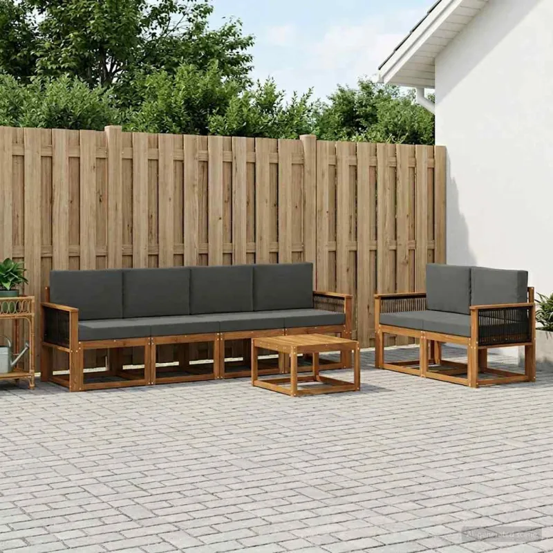 Lauko sofos komplektas su pagalve 6 pcs Natūralus ir antracitas
