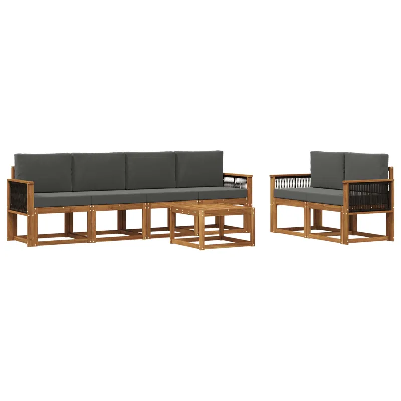 Lauko sofos komplektas su pagalve 6 pcs Natūralus ir antracitas