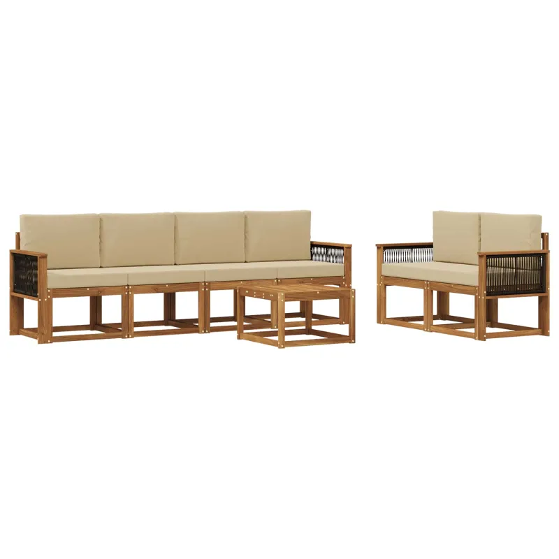 Lauko sofos komplektas su pagalve 6 pcs Natūrali