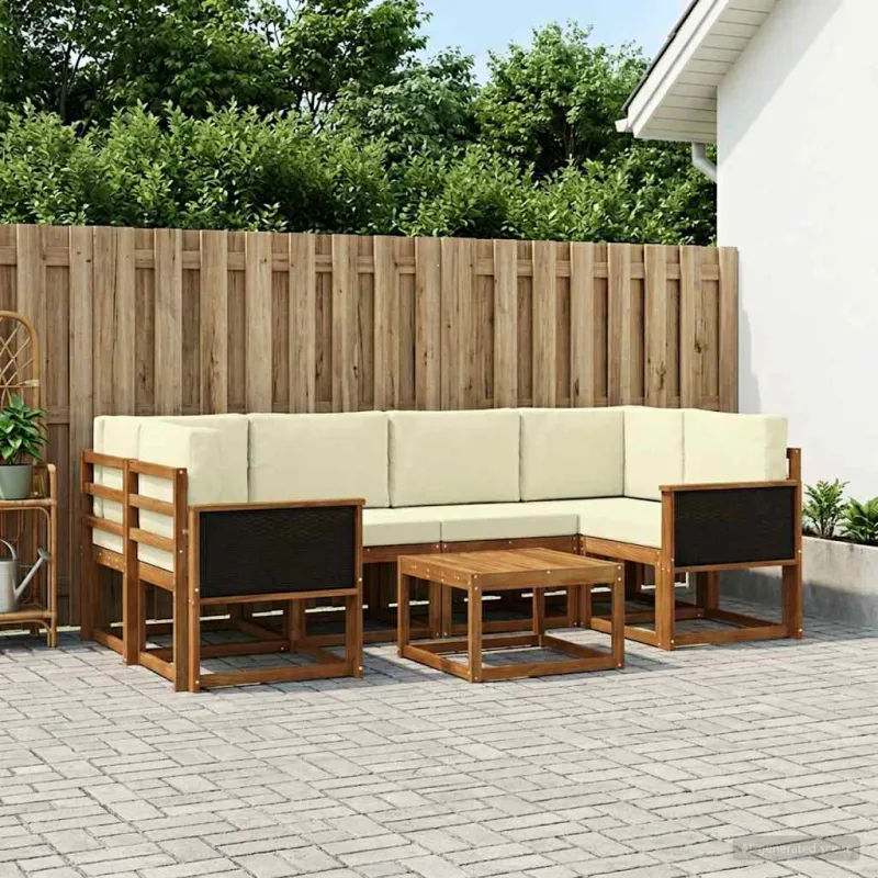 Lauko sofos komplektas su pagalve 5 pcs Natūralus ir grietinėlė