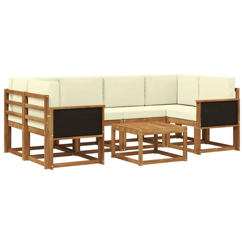 Lauko sofos komplektas su pagalve 5 pcs Natūralus ir grietinėlė