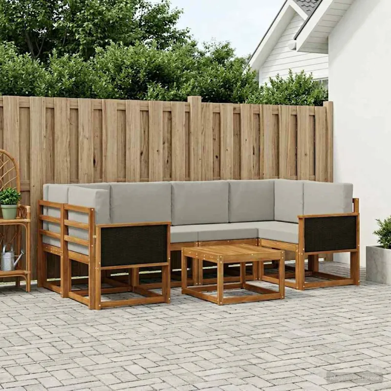 Lauko sofos komplektas 5 pcs Natūrali ir šviesiai pilka