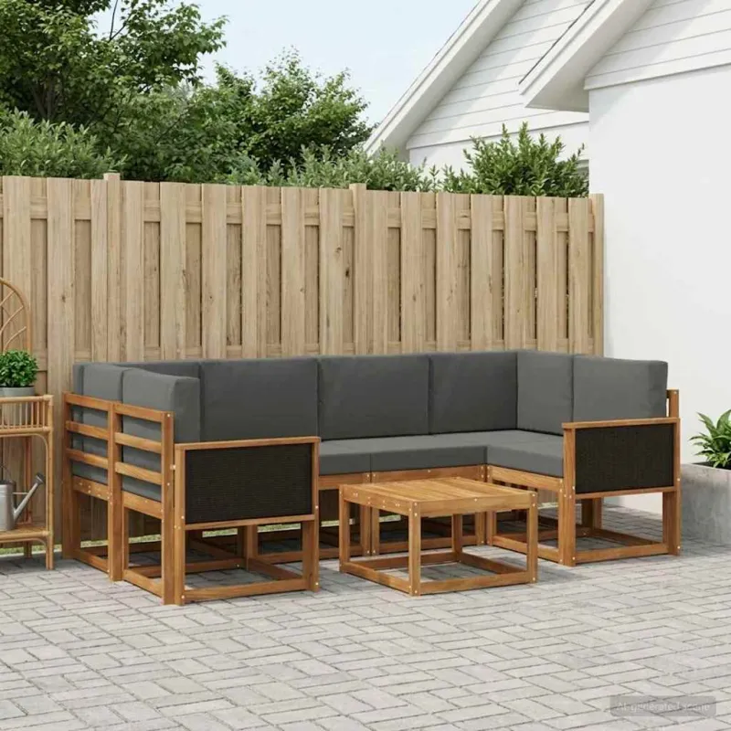 Lauko sofos komplektas su pagalve 5 pcs Natūralus ir antracitas