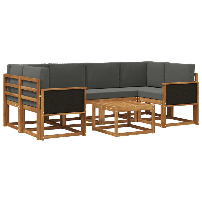 Lauko sofos komplektas su pagalve 5 pcs Natūralus ir antracitas