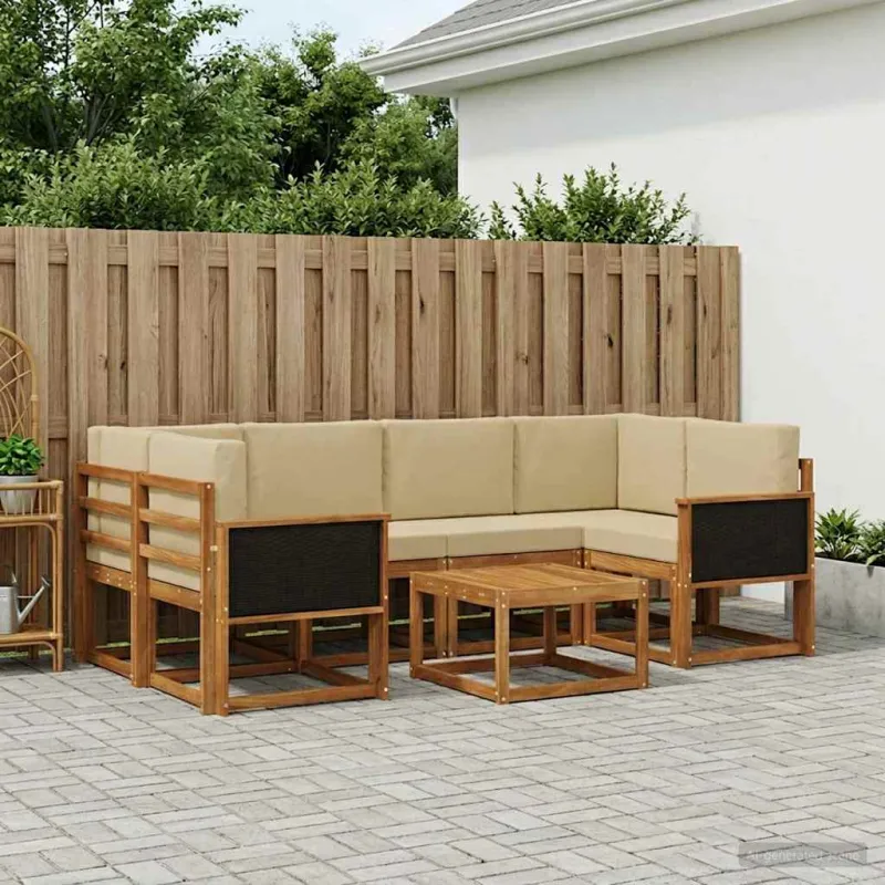 Lauko sofos komplektas su pagalve 5 pcs Natūrali
