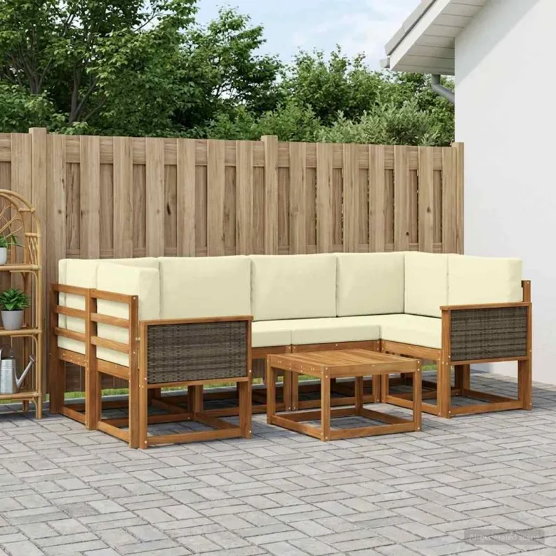 Lauko sofos komplektas su pagalve 5 pcs Natūralus ir grietinėlė
