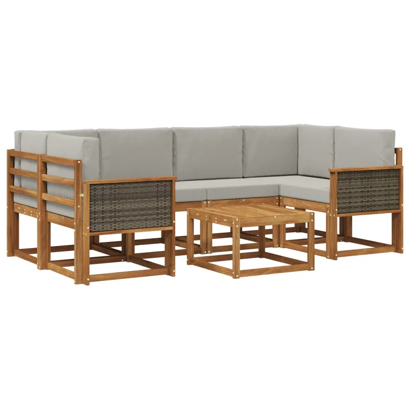Lauko sofos komplektas 5 pcs Natūrali ir šviesiai pilka