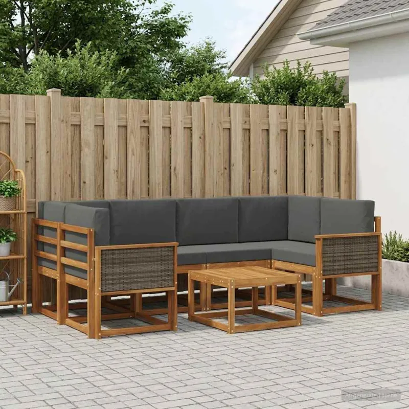 Lauko sofos komplektas su pagalve 5 pcs Natūralus ir antracitas