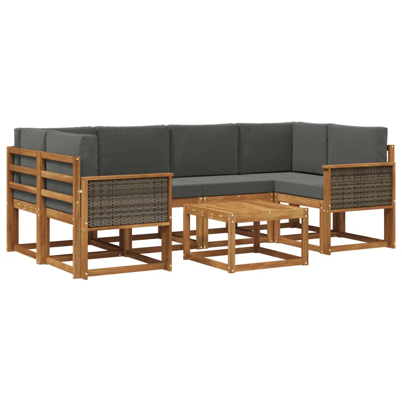 Lauko sofos komplektas su pagalve 5 pcs Natūralus ir antracitas