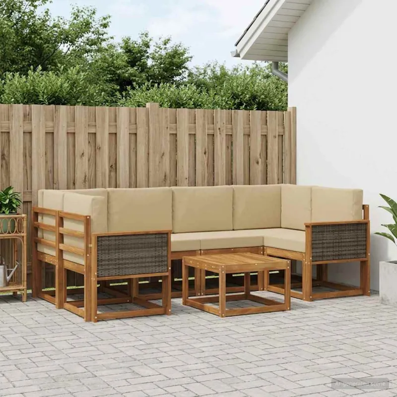 Lauko sofos komplektas su pagalve 5 pcs Natūrali