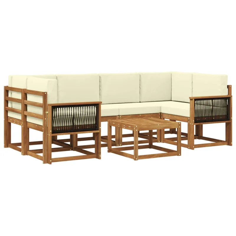 Lauko sofos komplektas su pagalve 5 pcs Natūralus ir grietinėlė