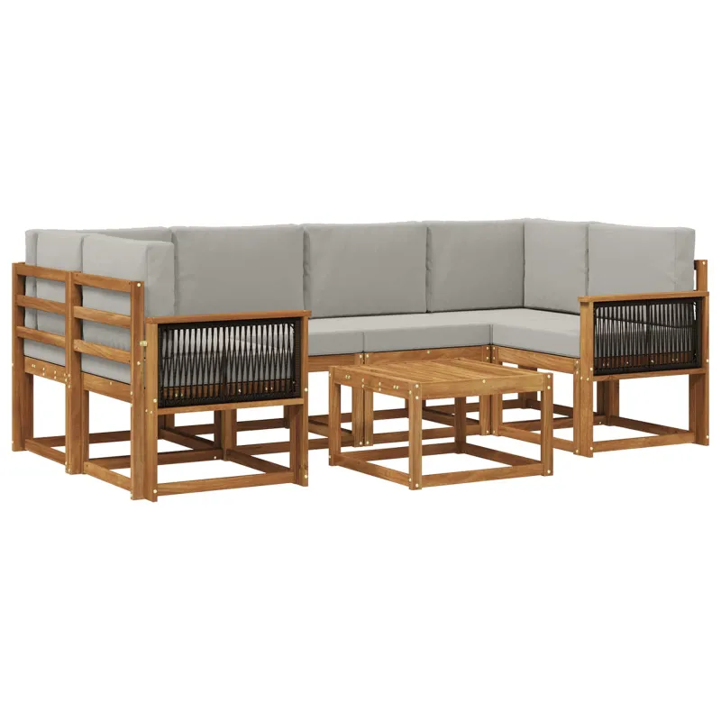 Lauko sofos komplektas 5 pcs Natūrali ir šviesiai pilka