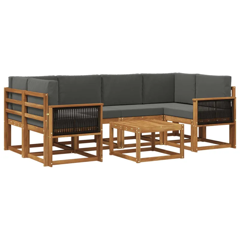 Lauko sofos komplektas su pagalve 5 pcs Natūralus ir antracitas