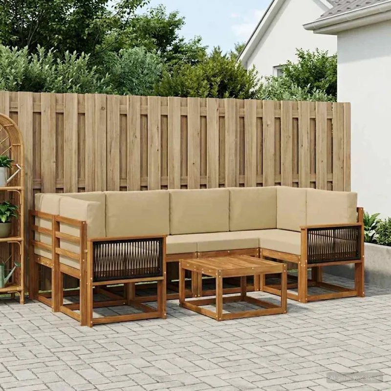 Lauko sofos komplektas su pagalve 5 pcs Natūrali