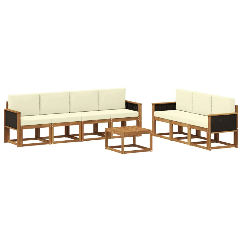 Lauko sofos komplektas su pagalve 7 pcs Natūralus ir grietinėlė