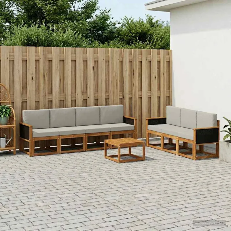 Lauko sofos komplektas 7 pcs Natūrali ir šviesiai pilka