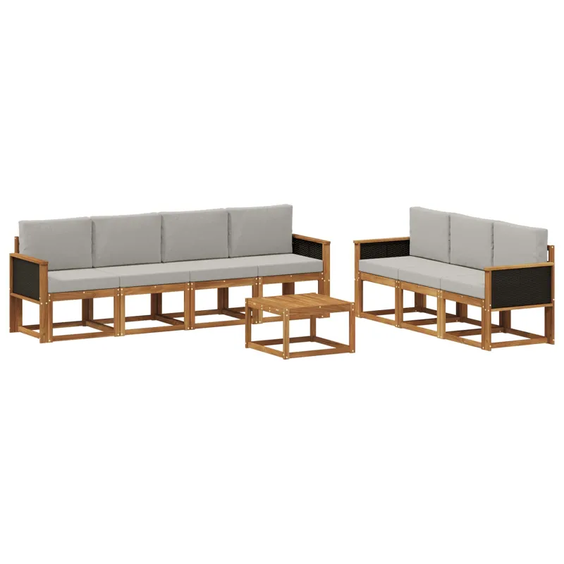 Lauko sofos komplektas 7 pcs Natūrali ir šviesiai pilka