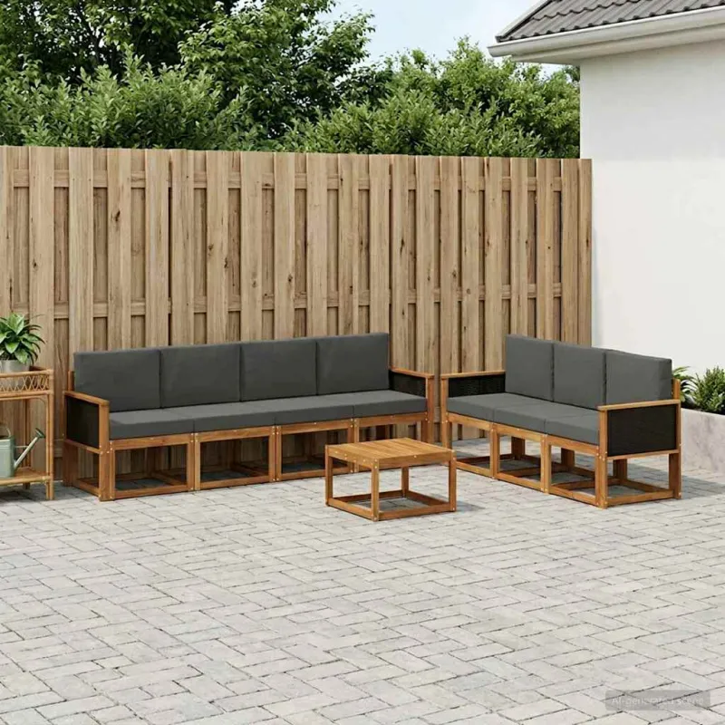 Lauko sofos komplektas su pagalve 7 pcs Natūralus ir antracitas