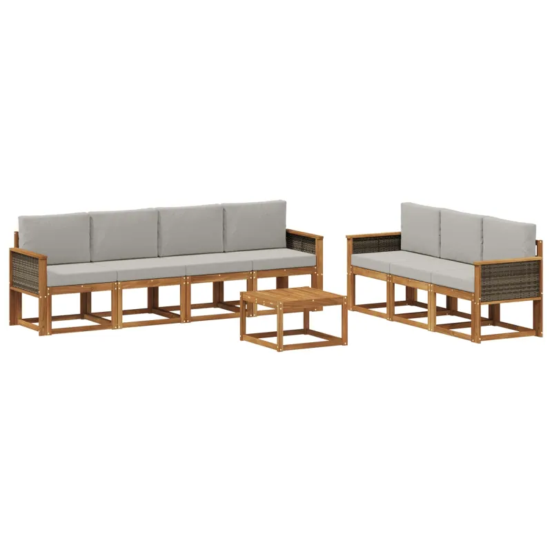 Lauko sofos komplektas 7 pcs Natūrali ir šviesiai pilka