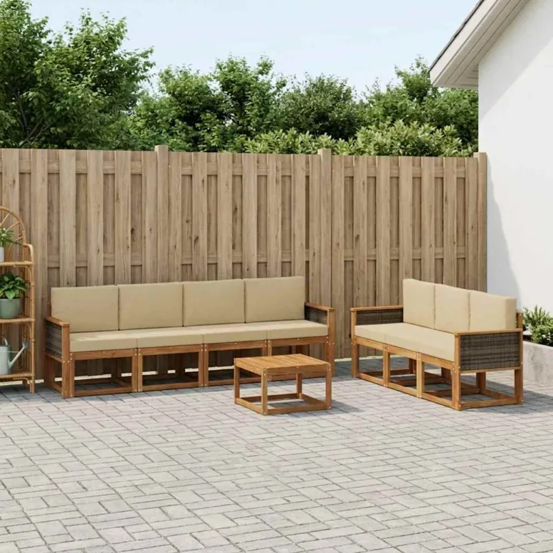 Lauko sofos komplektas su pagalve 7 pcs Natūrali