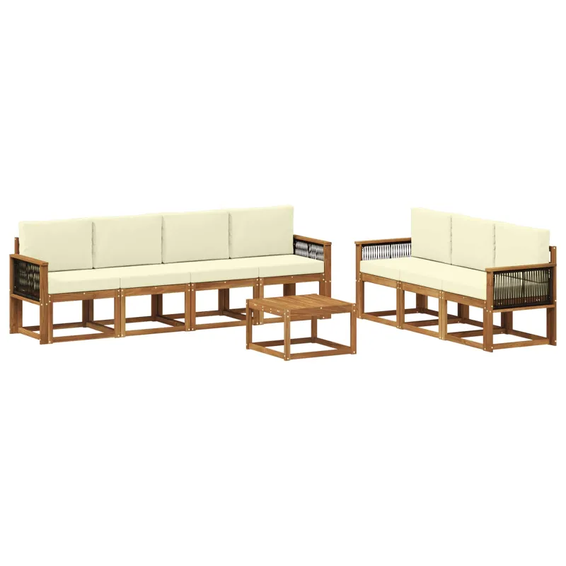 Lauko sofos komplektas su pagalve 7 pcs Natūralus ir grietinėlė