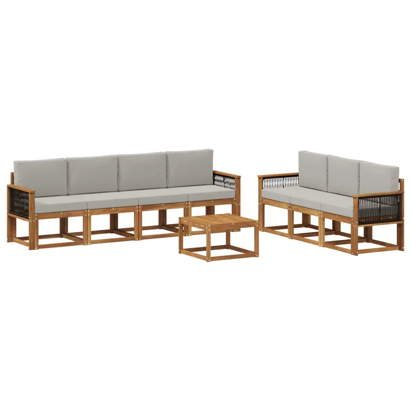Lauko sofos komplektas 7 pcs Natūrali ir šviesiai pilka
