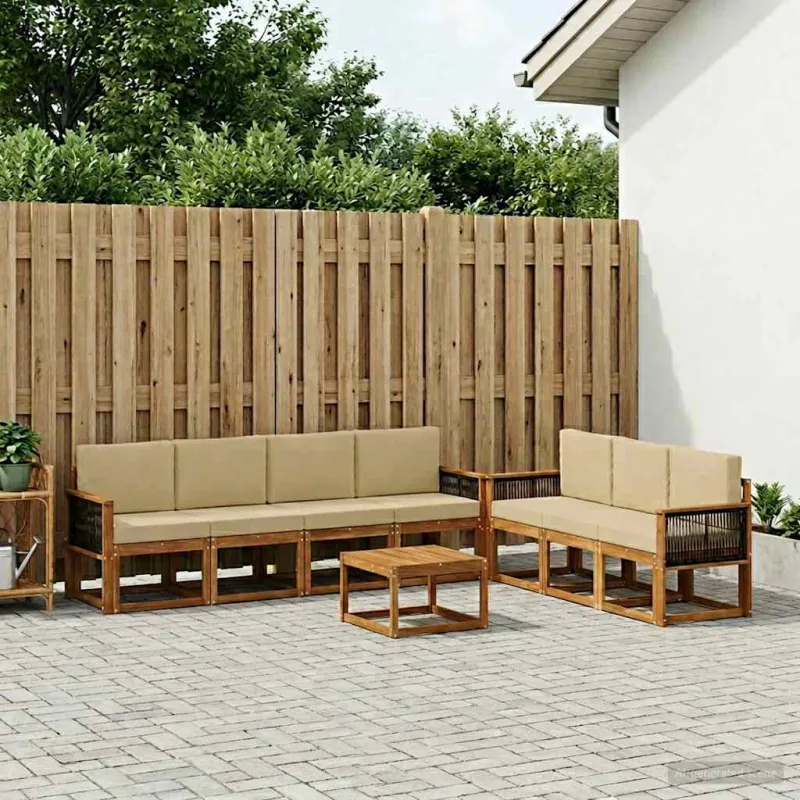 Lauko sofos komplektas su pagalve 7 pcs Natūrali