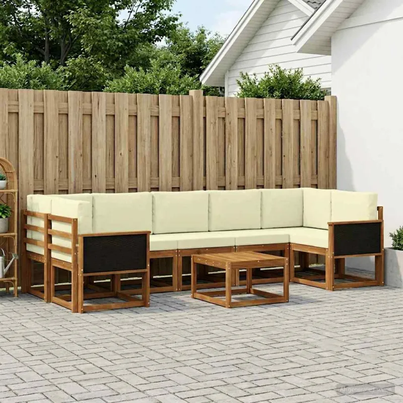 Lauko sofos komplektas su pagalve 6 pcs Natūralus ir grietinėlė