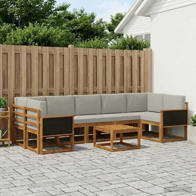 Lauko sofos komplektas 6 pcs Natūrali ir šviesiai pilka