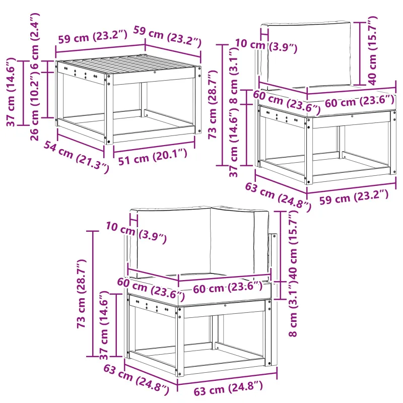 Lauko sofos komplektas su pagalve 6 pcs